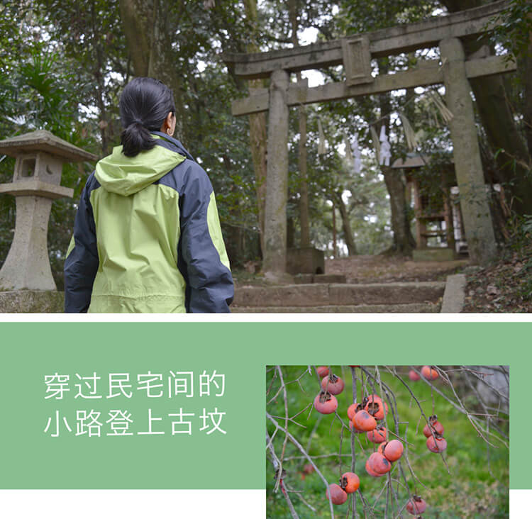 穿过民宅间的小路登上古坟